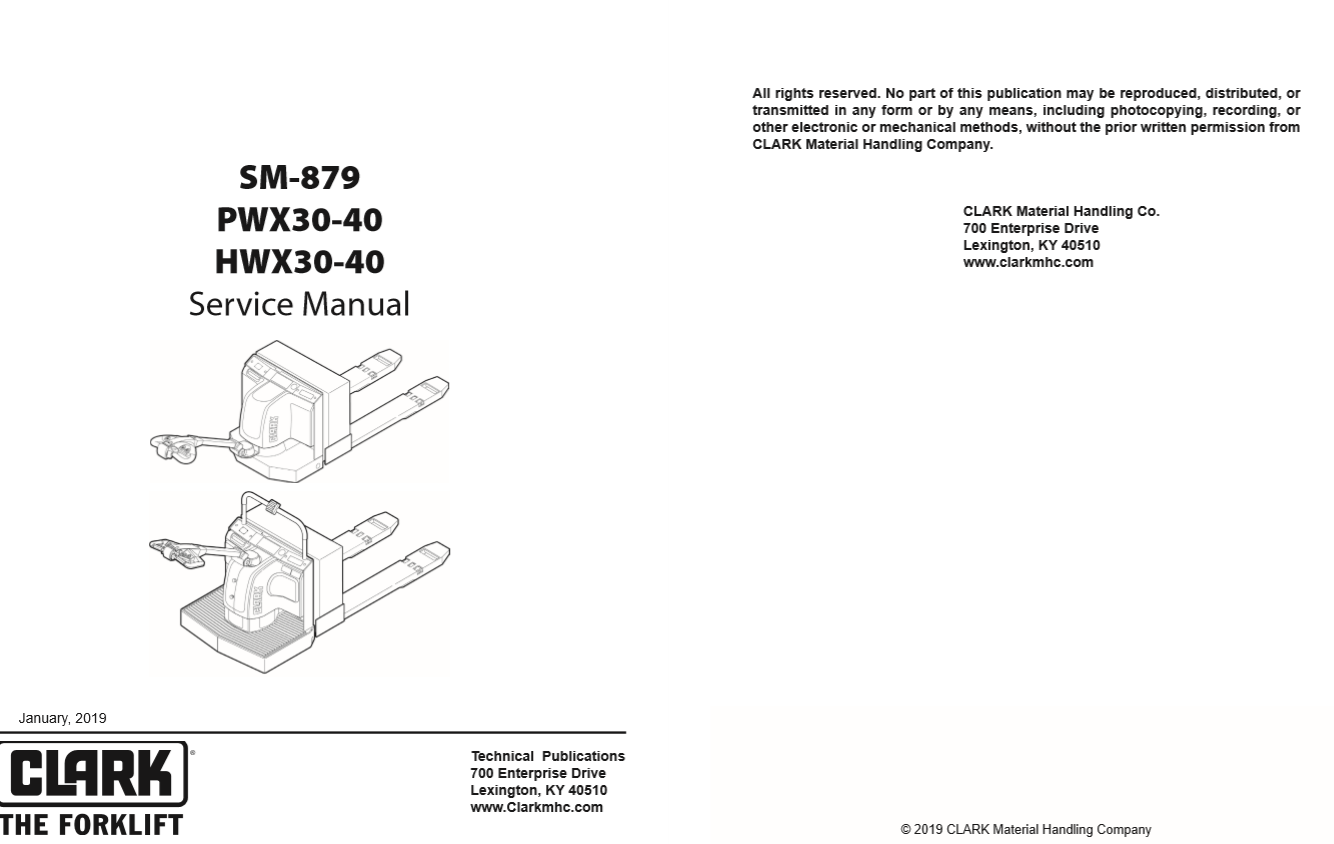 Clark Forklift SM 879 PWX HWX 30 40Jul 2012 Service Manual 3344360 1