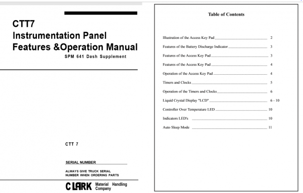 Clark Forklift SPM 641 CTT 7 Instrumentation Panel Features Operation Manual 1