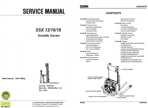 Clark Staddle Stacker SM 994 ssx12 16 18Nov 2019 Service Manual8120715 1