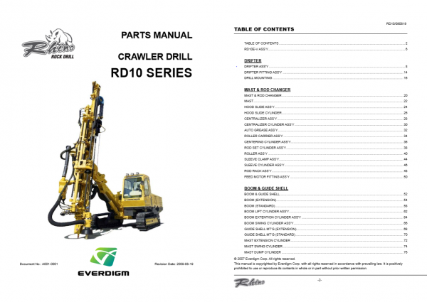 EVERDIGM Crawler Drill RD10 Series Parts Manual 1