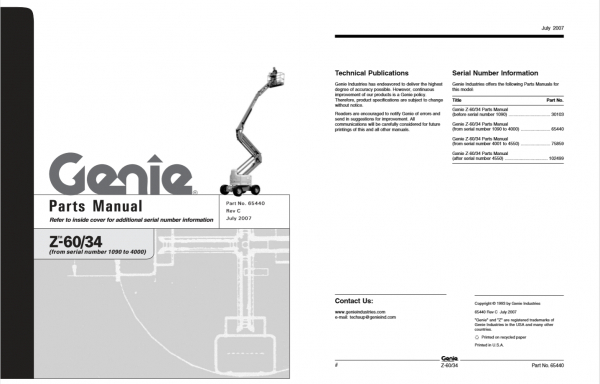 Genie Z 6034 Parts and Service Manuals 1
