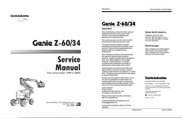 Genie Z 6034 Parts and Service Manuals 2