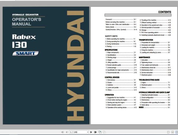Hyundai Hydraulic Excavator Robex 130 Operator Manual9UN3 30040 1