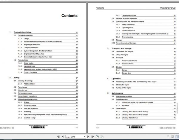 Liebherr Diesel Engine D9508 A7 05 Operators Manual02 2020 2