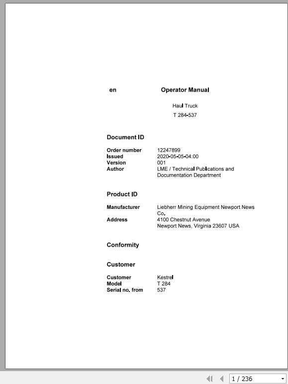 Liebherr Haul Truck T 264 537 Operators Manual05 2020 1