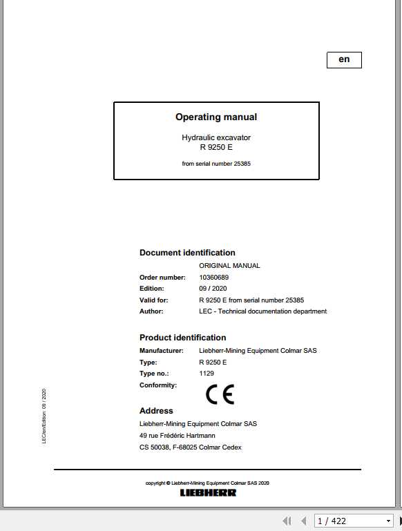 Liebherr Mining Crawler Excavators R9250E 1129 25385 Operator Manual09 2020 1