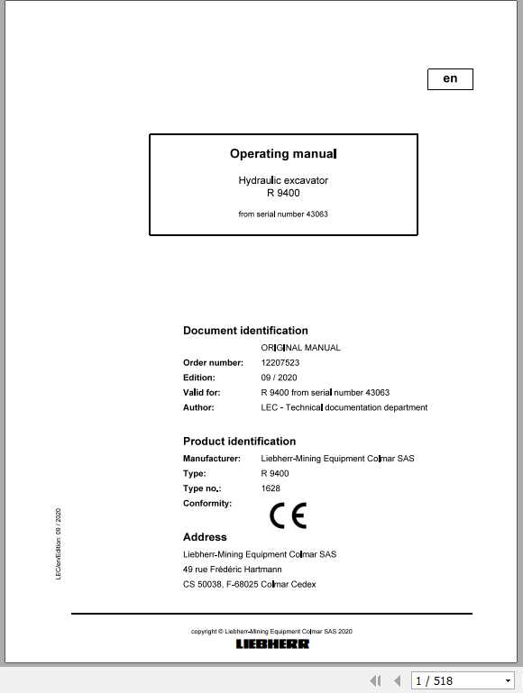 Liebherr Mining Crawler Excavators R9400 1628 43063 Operator Manuals09 2020 1