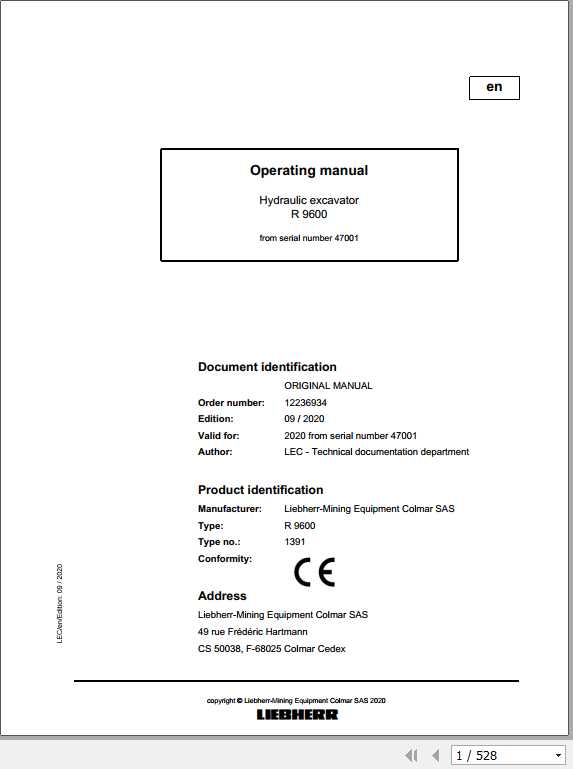 Liebherr Mining Crawler Excavators R9600 1391 47001 Operator Manual09 2020 1
