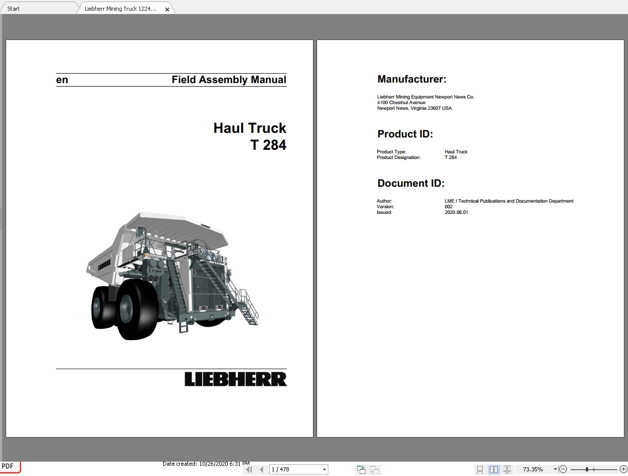 Liebherr Mining Truck 12245386 T284 062020 Assembly Manual 002 en 1