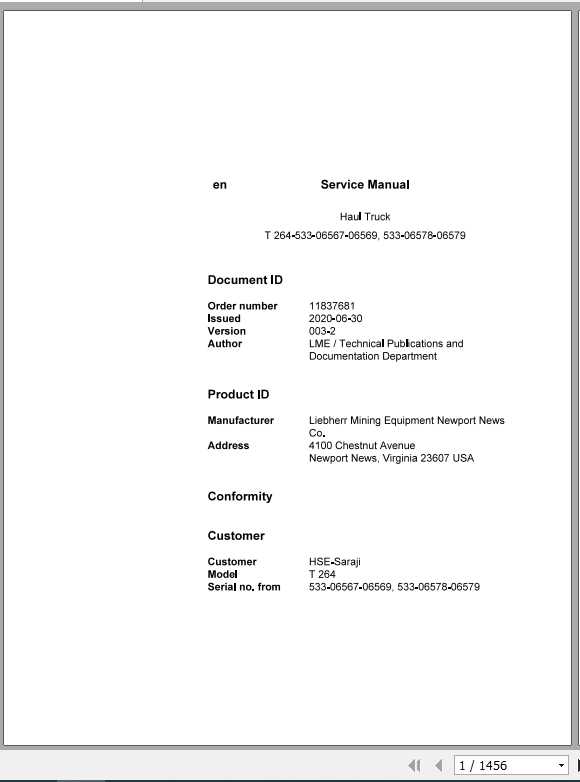 Liebherr Mining Truck T264 533 06567 06569 533 06578 06579 Service Manual06 2020 1