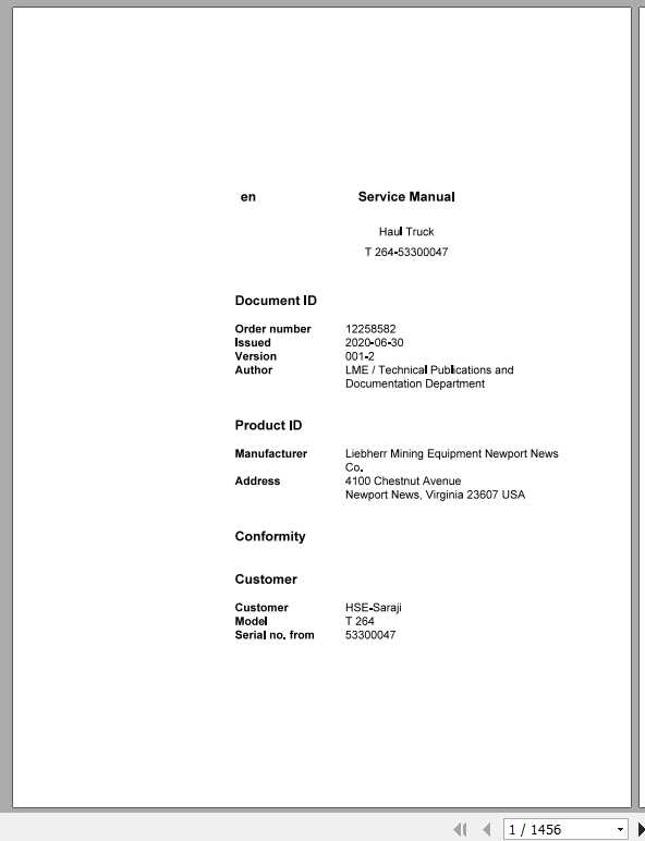 Liebherr Mining Truck T264 53300047 Service Manual06 2020 1