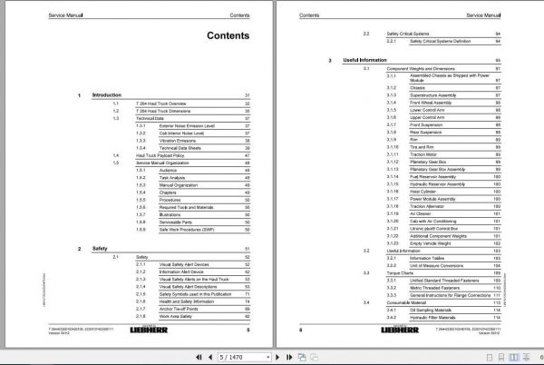 Liebherr Mining Truck T264 53300103 00105 5330107 53300111 001 2 Service Manuals06 2020 2
