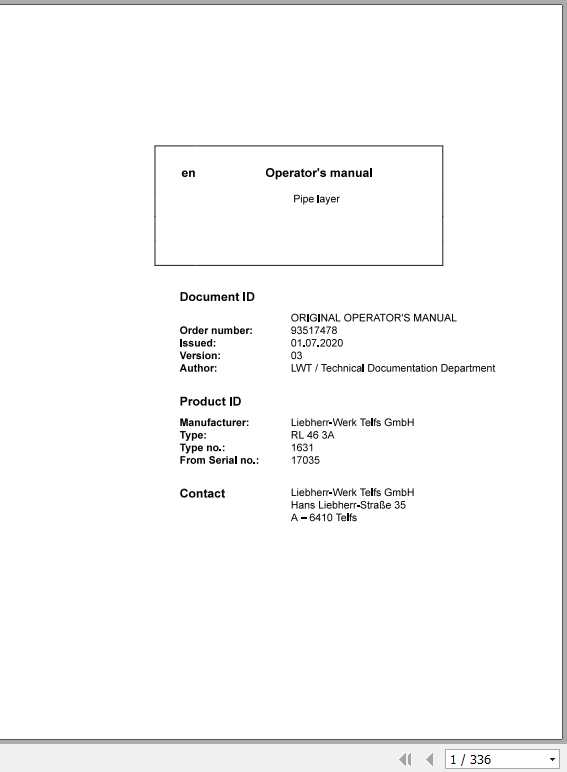 Liebherr Pipe Layer RL46 3A Operators Manual07 2020 1
