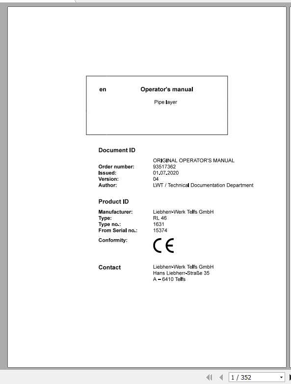 Liebherr Pipe Layer RL46 Operators Manual07 2020 1