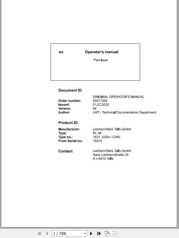 Liebherr Pipe Layer RL46 US Operators Manual07 2020 1
