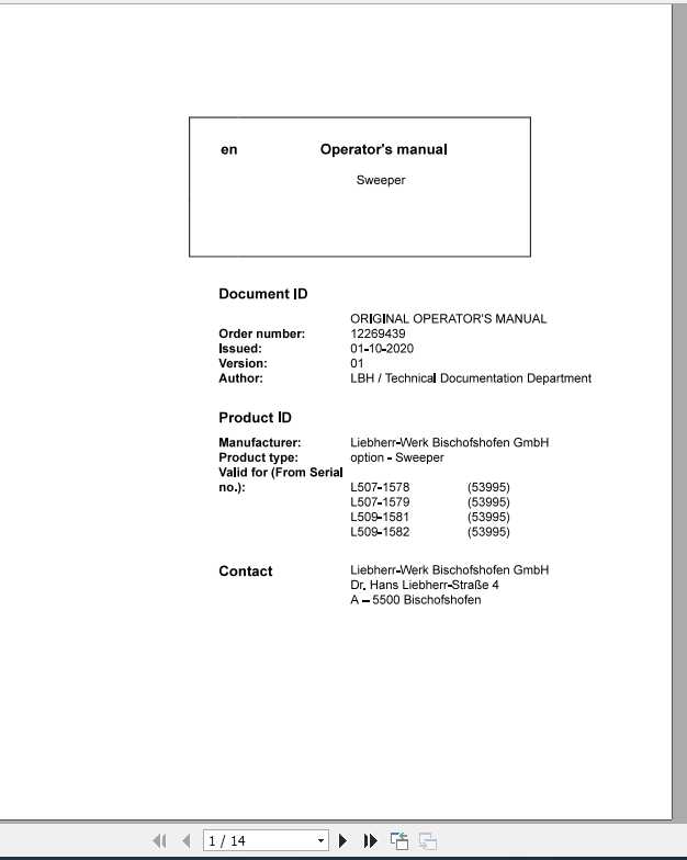 Liebherr Sweeper L506 L518 G60 D Operators Manual10 2020 1