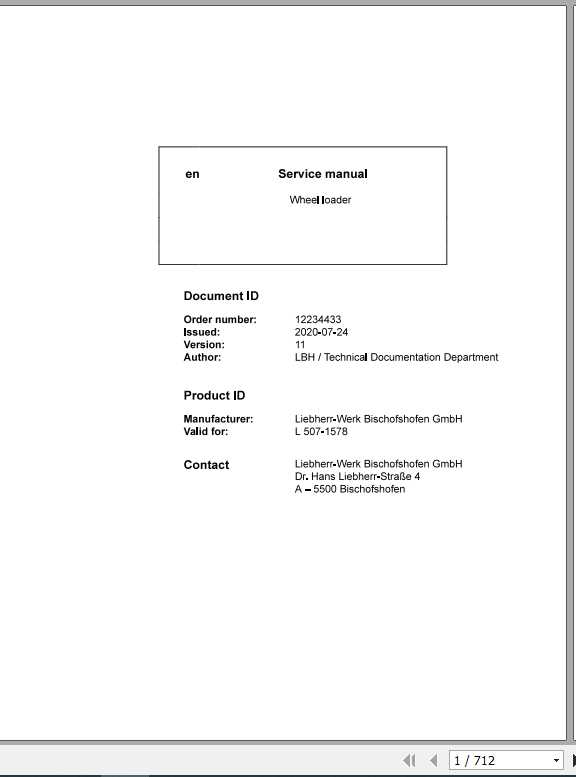 Liebherr Wheel Loader L507 G60 D 1578 Service Manual07 2020 1