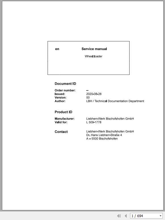 Liebherr Wheel Loader L509 G60 D 1778 Service Manual08 2020 1