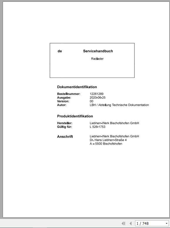 Liebherr Wheel Loader L526 G61 D 1753 Service Manual06 2020DE 1