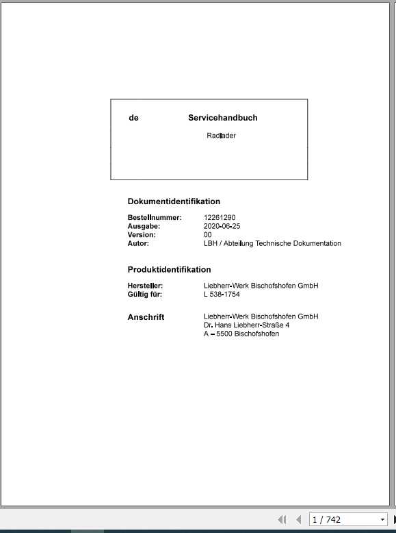 Liebherr Wheel Loader L538 G61 D 1754 Service Manual06 2020DE 1