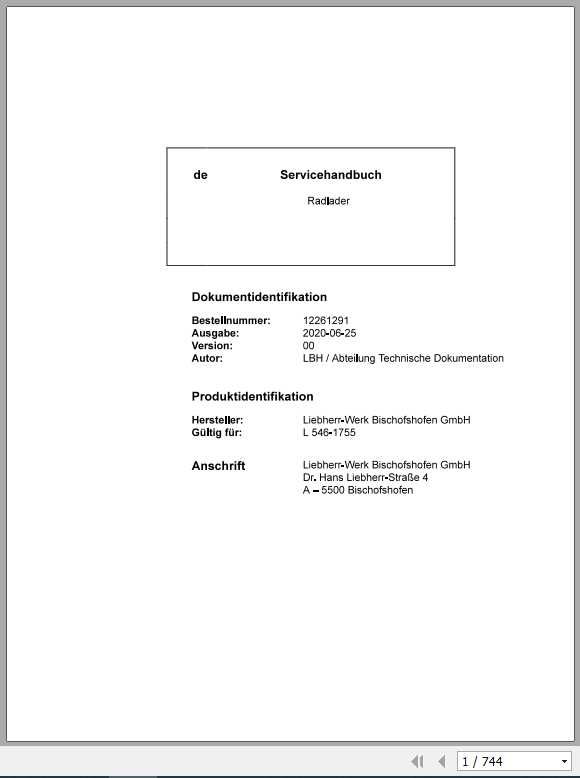 Liebherr Wheel Loader L546 G61 D 1755 Service Manual06 2020DE 1