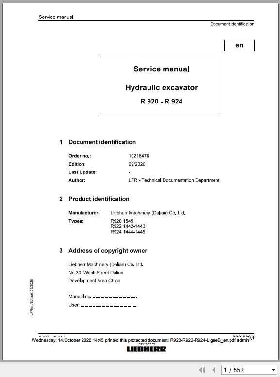 Liebherr Wheeled and Crawler Excavators G50 D R920 R922 R924 Ligne B Service Manual09 2020 1