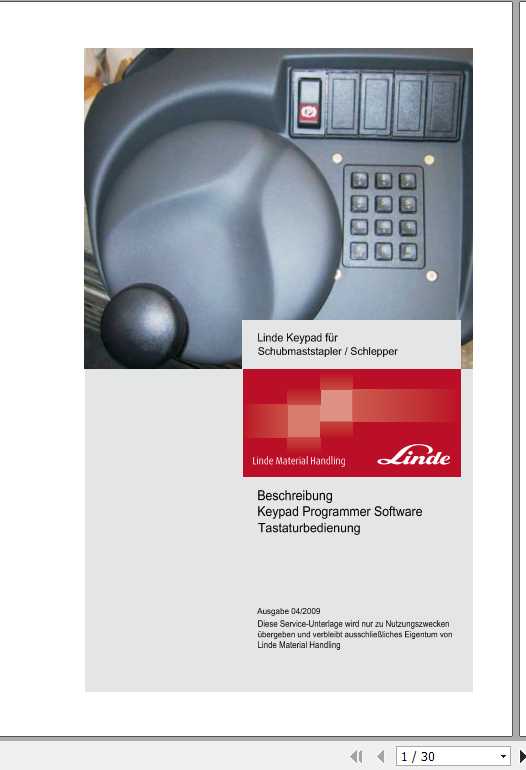 Linde Keypad Programmer Software Keyboard Operator ManualDE 1
