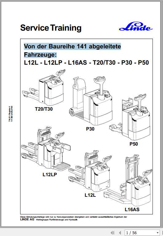 Linde Reach Truck L12L L12LP L16AS T20 T30 P30 P50 Service ManualDE 1