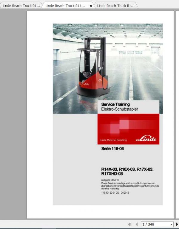 Linde Reach Truck R14X R16X R17X R17XHD Service Training ManualDE 2