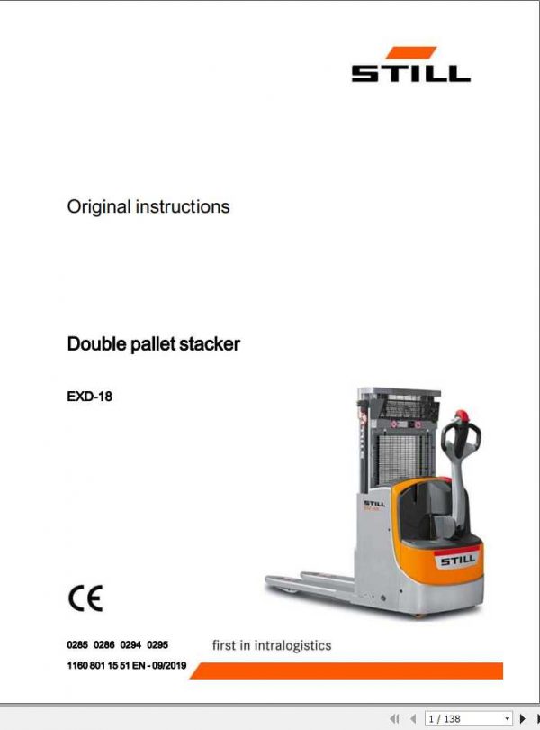 Still Double Pallet Stacker EXD18 EXD18K EXD18L EXD18L Li Ion Original Instructions 1