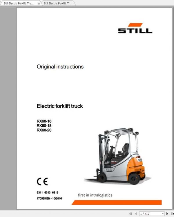 Still Electric Forklift Truck RX60 18 20 Original Instructions 1