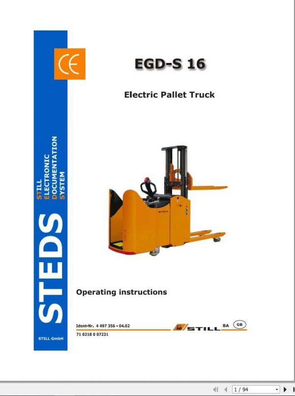 Still Electric Pallet Truck EGD S 16 Operating Instructions 1