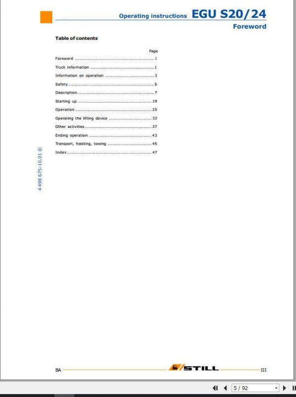 Still Electric Pallet Truck EGU S20 S24 Operating Maintenance Instructions 2