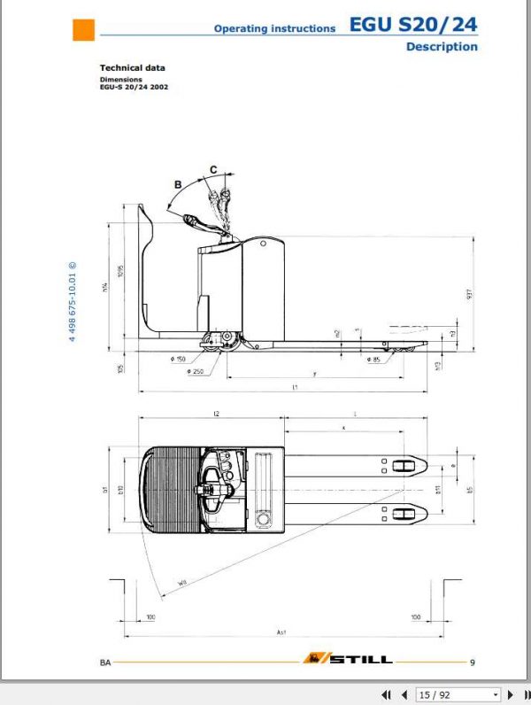 Still Electric Pallet Truck EGU S20 S24 Operating Maintenance Instructions 3