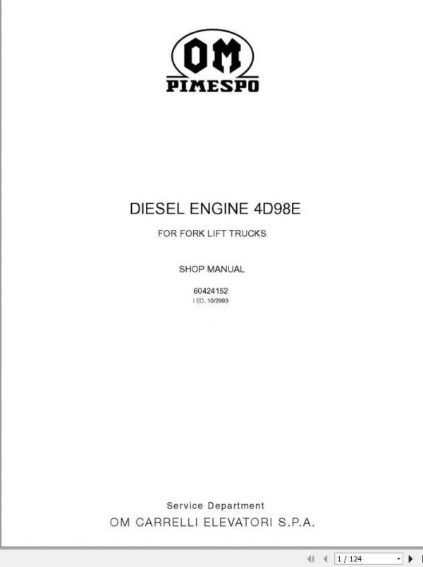 Still OM Pimespo Forklift Diesel Engine 4D98E Workshop Manual 1