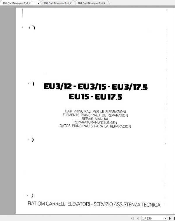 Still OM Pimespo Forklift EU3 12 175 EU15 17 Repair Manual 1