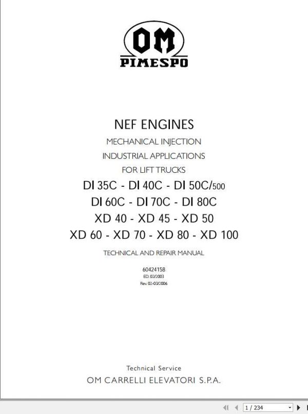 Still OM Pimespo Forklift NEF Engines Technical Repair Manual 1