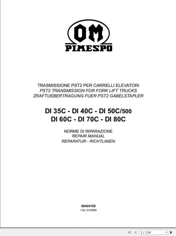 Still OM Pimespo Forklift Transmission PST2 Repair Manual60424192 1