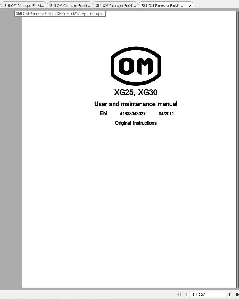 Still OM Pimespo Forklift XG25 XG30 Use Maintenance Manuals 1