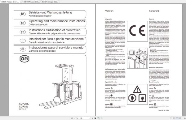 Still OM Pimespo Order Picker XOP2 XOP3 ac Operating Maintenance Instructions 2