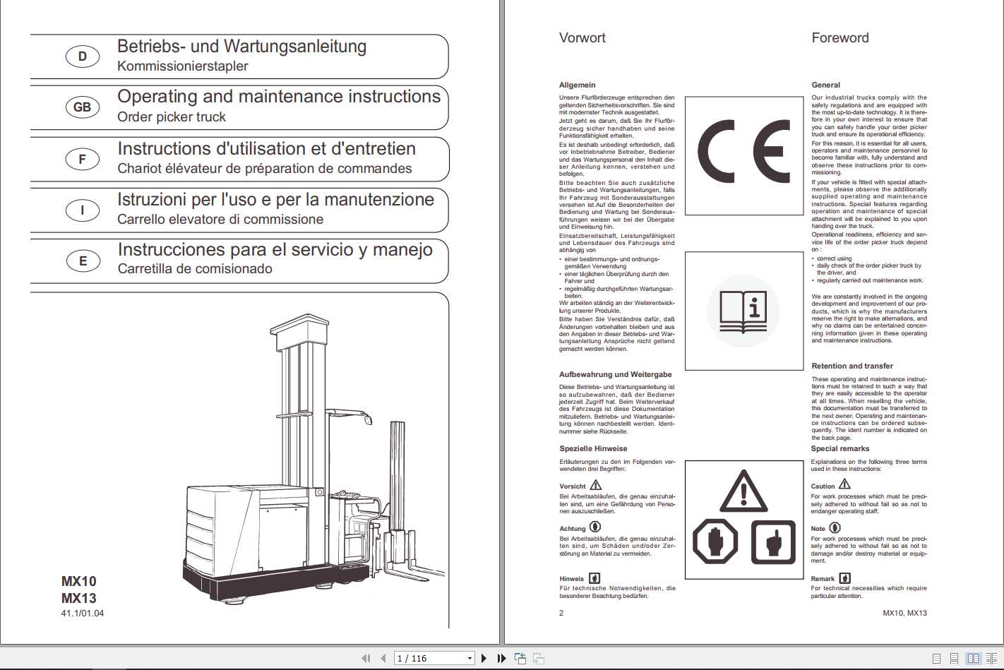 Still Order Picker MX10 MX13 Operating Maintenance Manual 1 1
