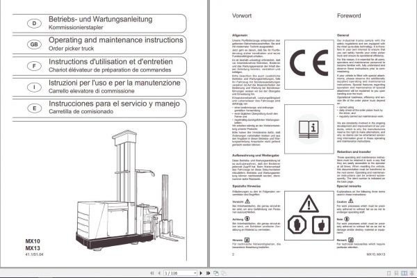 Still Order Picker MX10 MX13 Operating Maintenance Manual 1