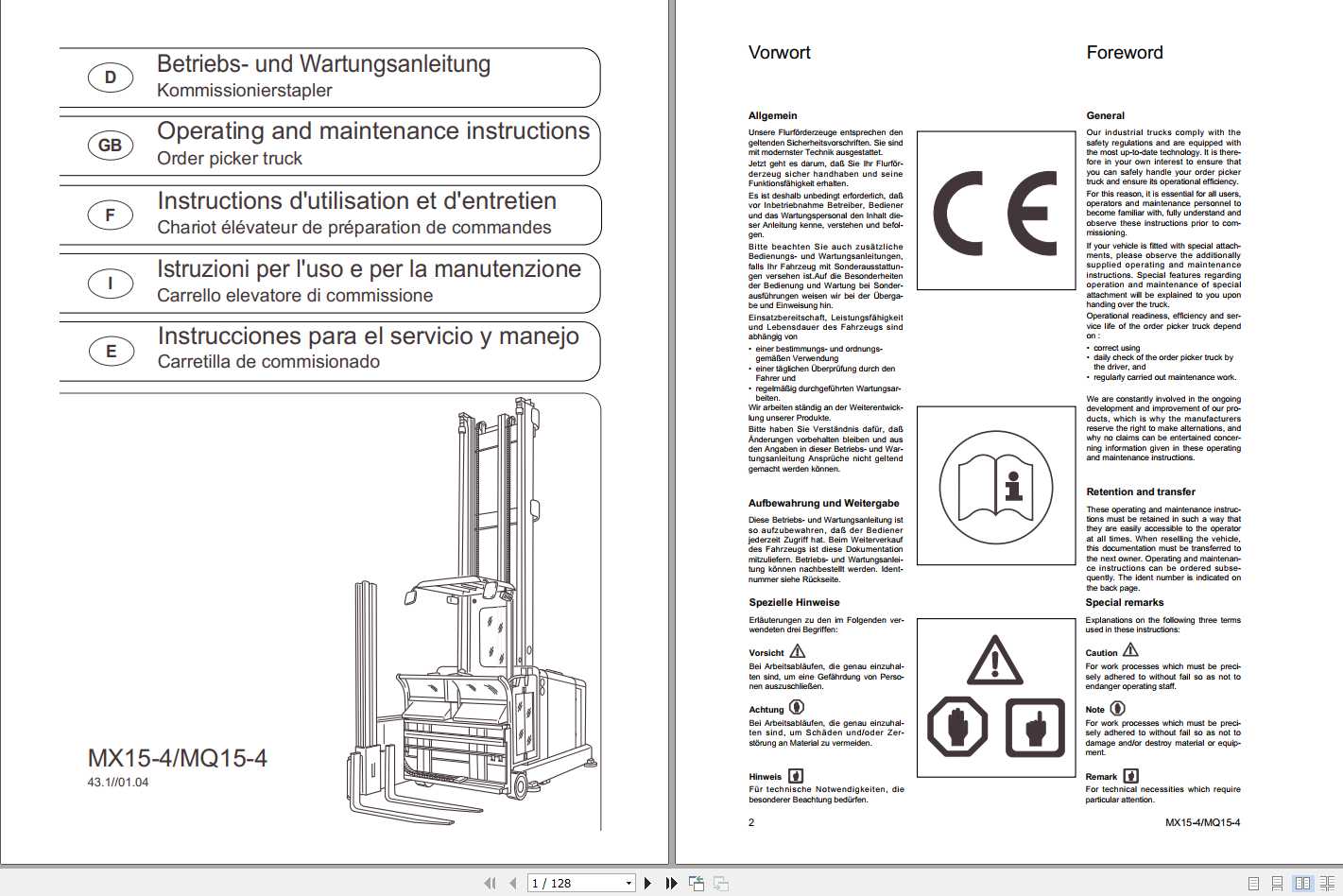 Still Order Picker MX15 4 MQ15 4 Operating Maintenance Instructions 1