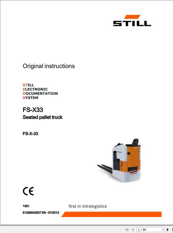 Still Seated Pallet Truck FS X33 Original Instructions 1