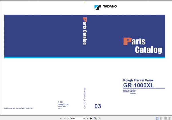 Tadano Rough Terrain Crane GR 1000XL 3P1U 3EJ Parts CatalogENJP2020 1