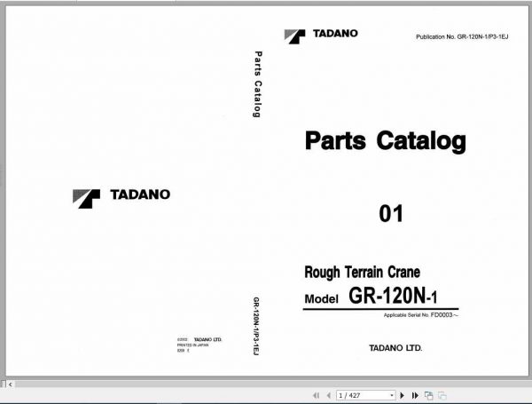 Tadano Rough Terrain Crane GR 120N 1P3 1EJ Parts CatalogENJP2002 1 1
