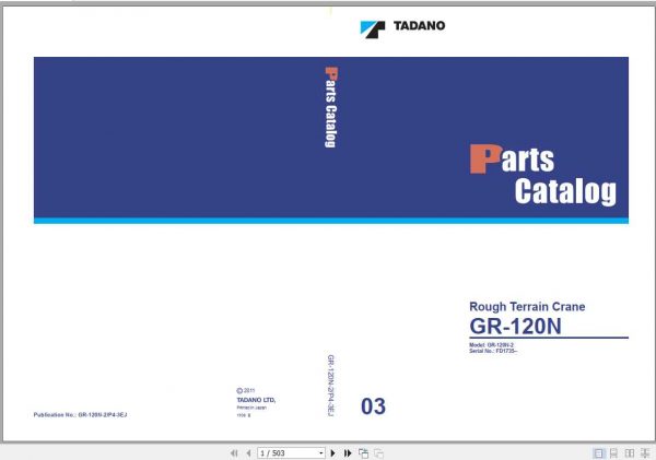 Tadano Rough Terrain Crane GR 120N 2P4 3EJ Parts CatalogENJP2011 1 1