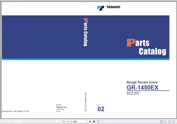Tadano Rough Terrain Crane GR 1450EX 3P1 2EJ Parts CatalogENJP2020 1