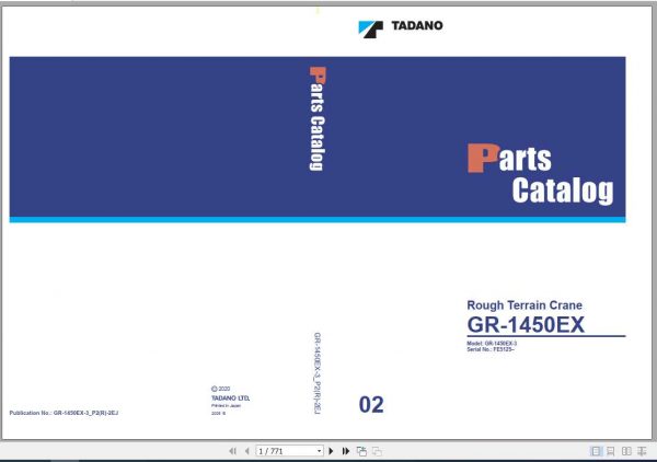 Tadano Rough Terrain Crane GR 1450EX 3P2R 2EJ Parts CatalogENJP2020 1