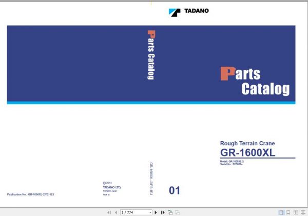 Tadano Rough Terrain Crane GR 1600XL 2P2 1EJ Parts CatalogENJP2014 1